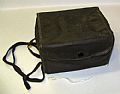 Gas mask case - Gas mask case of black rexine made to fit over card bo…